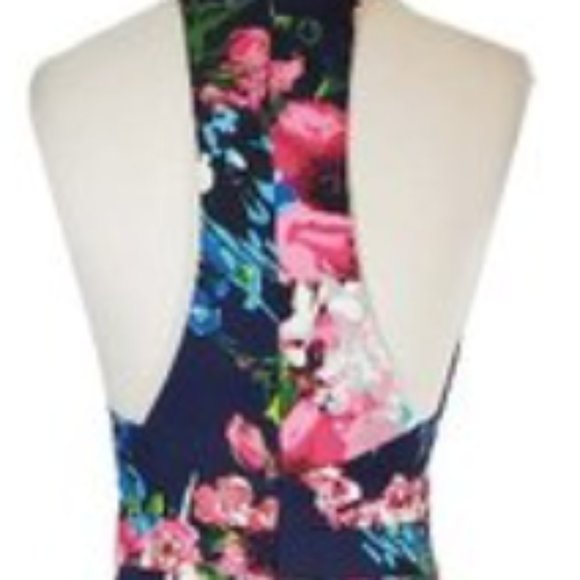 High Neck Floral Racerback Side Slit Mermaid Gown - Picture 3 of 4